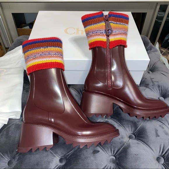 Chloe Shoes - New Size 38 Chloe Betty Rain Boots Burgundy